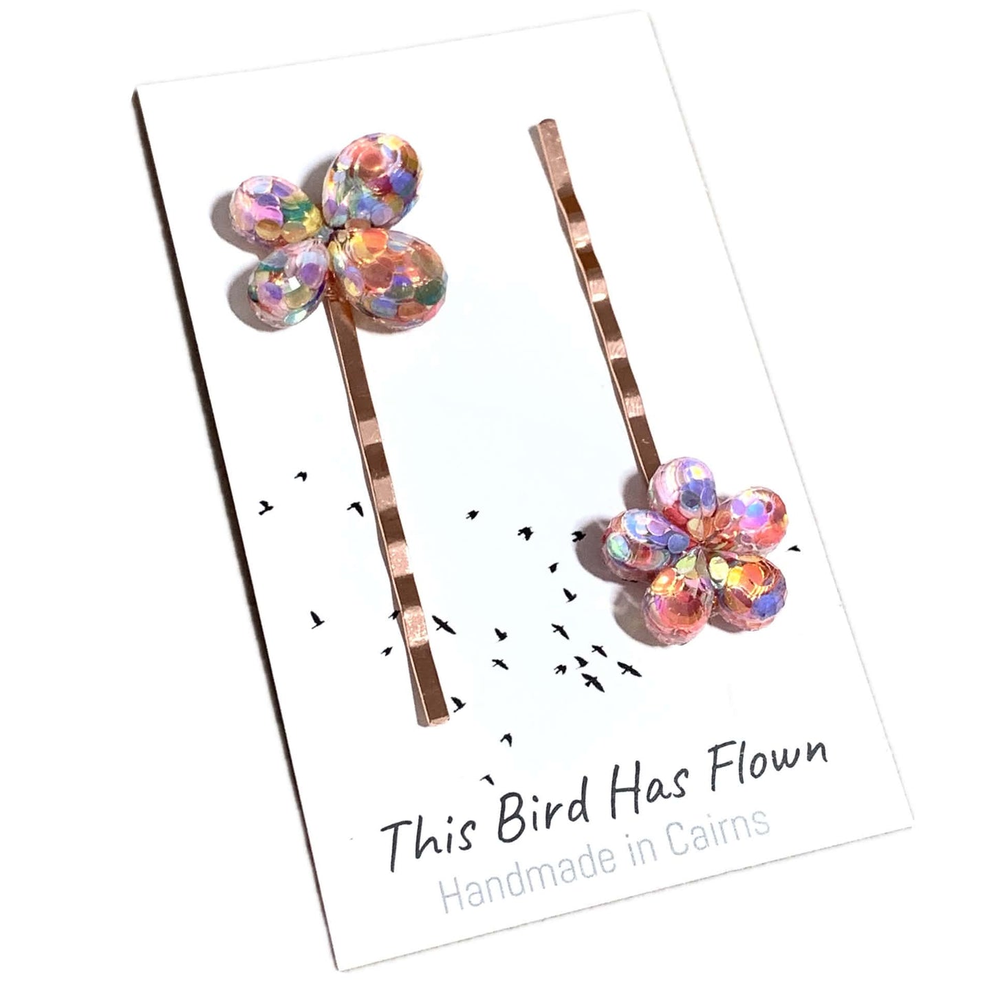THIS BIRD HAS FLOWN - Confetti Mismatched Butterfly Flower - Hair Pins
