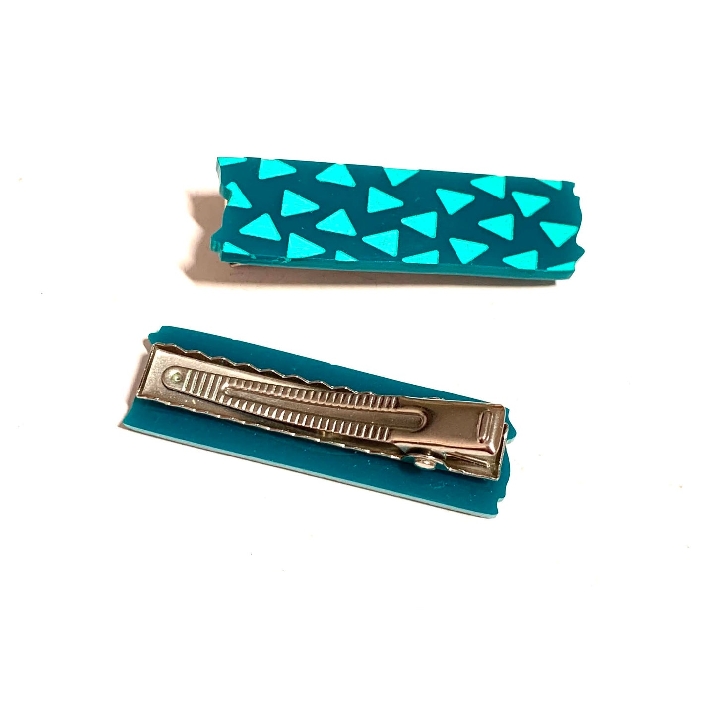 THIS BIRD HAS FLOWN - Teal Confetti - Hand Painted Acrylic Alligator Hair Clips