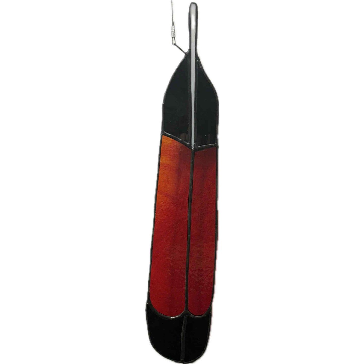 SWAN GLASS -RED TAILED BLACK COCKATOO FEATHER MALE - STAINED GLASS ORNAMENT