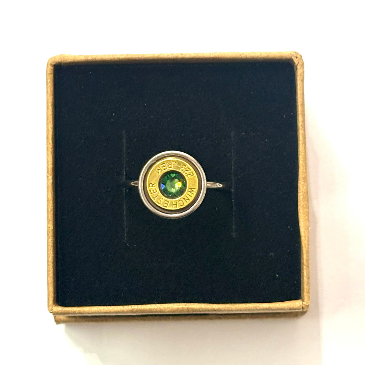 WILD BRASS- Adjustable Rings- Green Swarovski Crystal