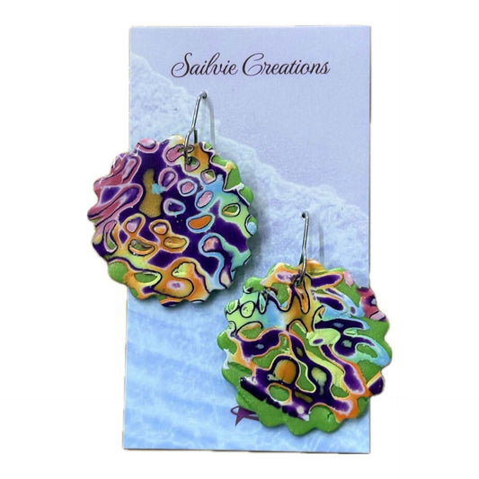 Sailvie Creations - Multicoloured Organic Round Hook Dangle Earrings