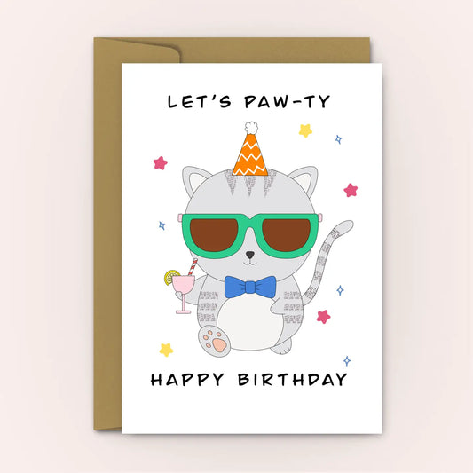 SWALLOW WIND ART - CAT "LET'S PAWTY" - Greeting Card