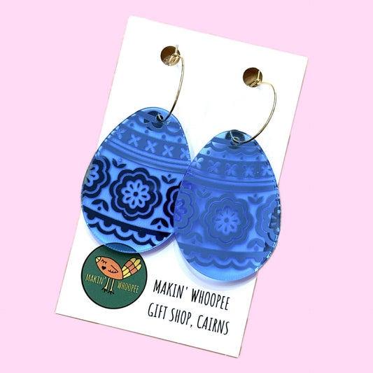 MAKIN' WHOOPEE - EASTER "Blue Floral Mirror Eggs" HOOP EARRINGS