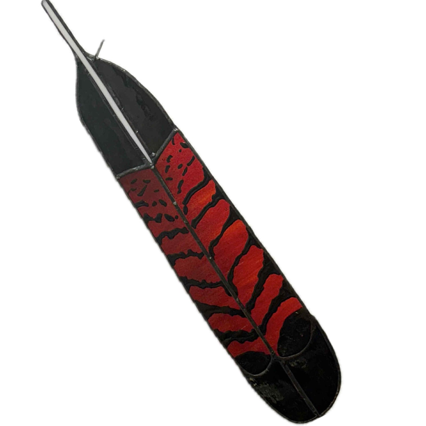 SWAN GLASS -RED TAILED BLACK COCKATOO FEATHER FEMALE - STAINED GLASS ORNAMENT