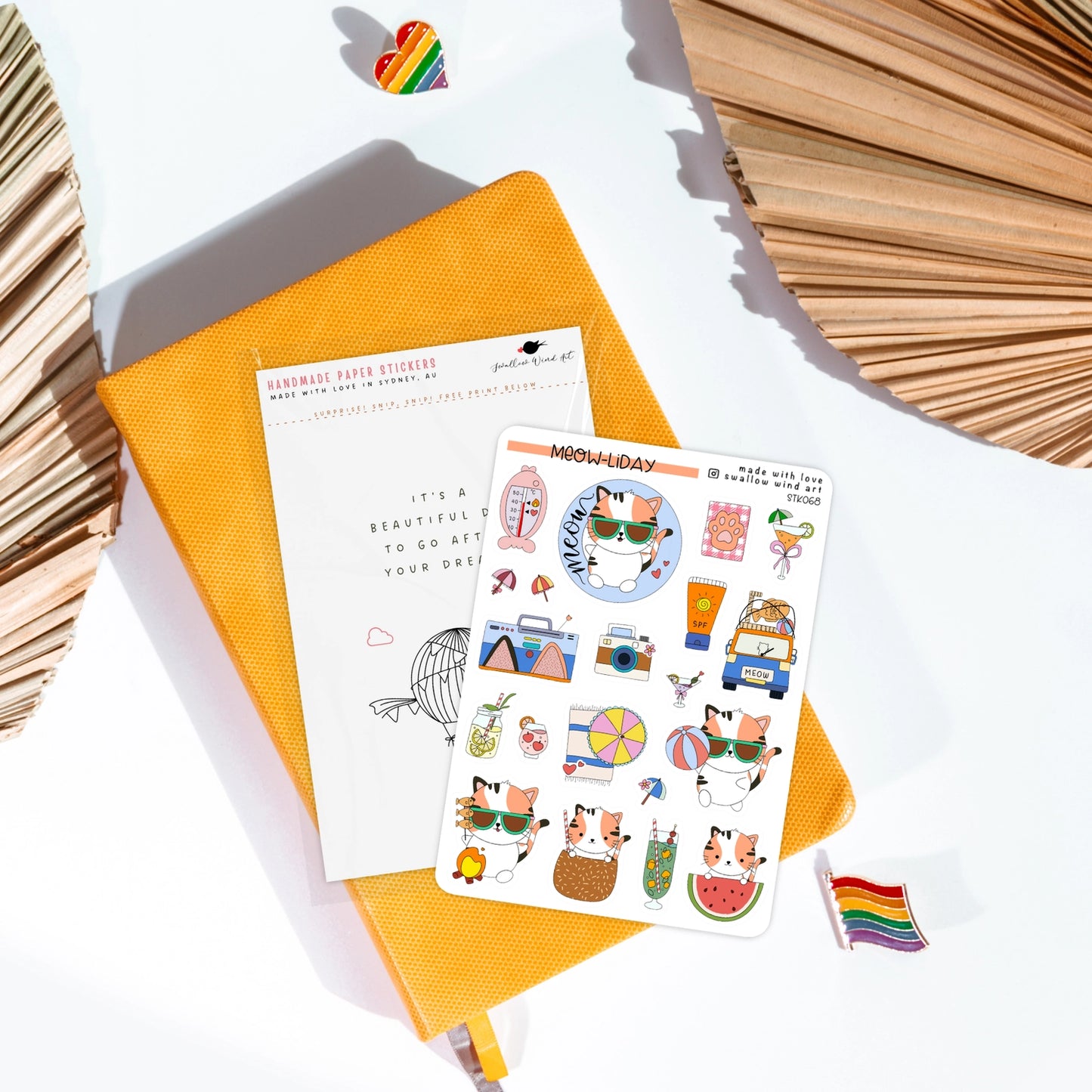 SWALLOW WIND ART - MEOWLIDAY CAT HOLIDAY ROAD TRIP - STICKER SHEET