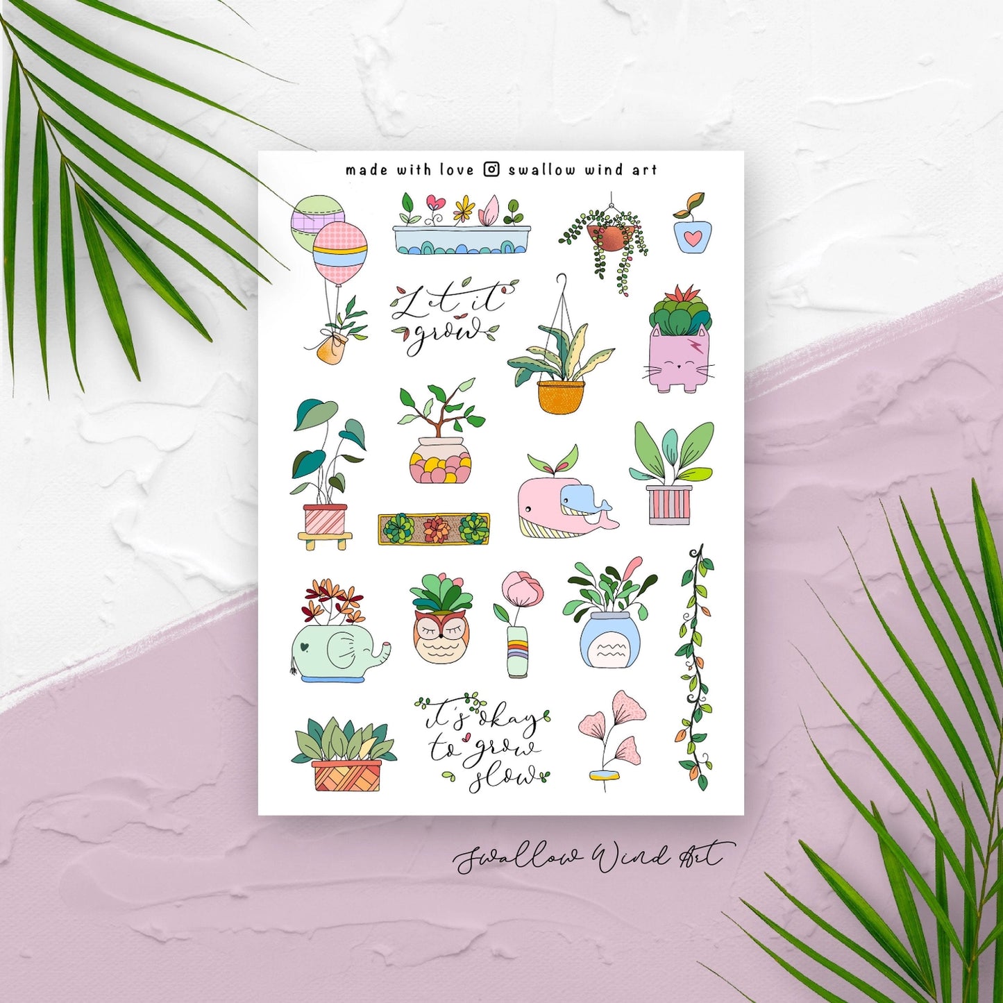 SWALLOW WIND ART - POTTED PLANTS - STICKER SHEET