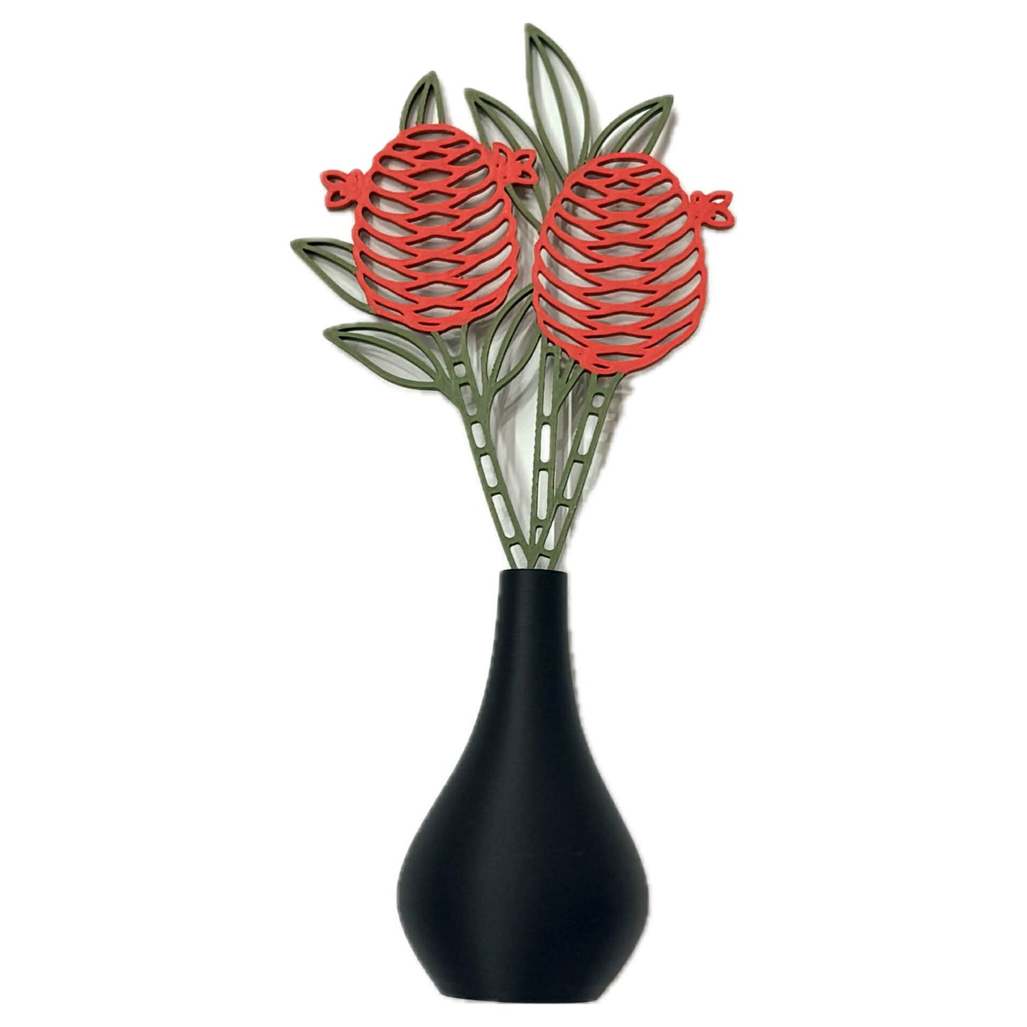 DWAYNSKI.3D - RED GINGER BLOOMS - MAGNETIC BUD VASE WITH PRINTED FLOWER STEM