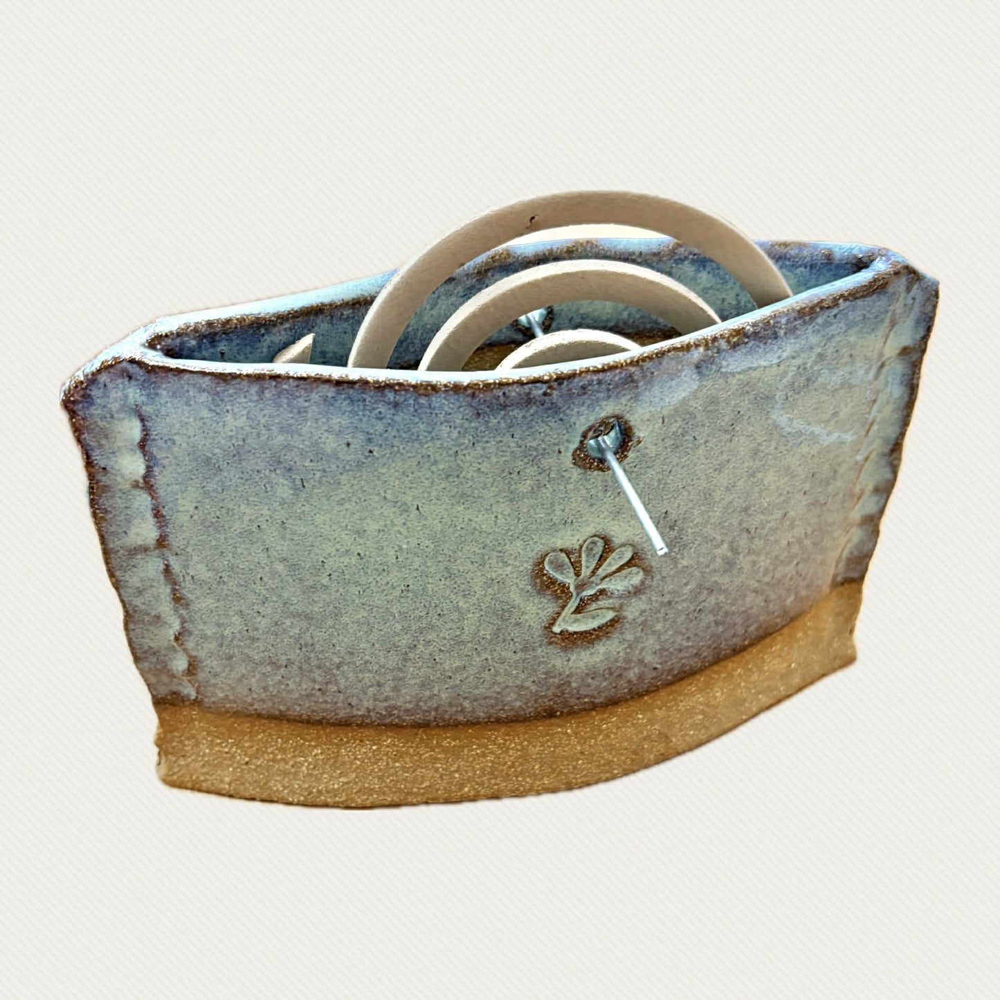 EARTH BY HAND- Mosquito Coil Holders- Turquoise with Embossed Flowers