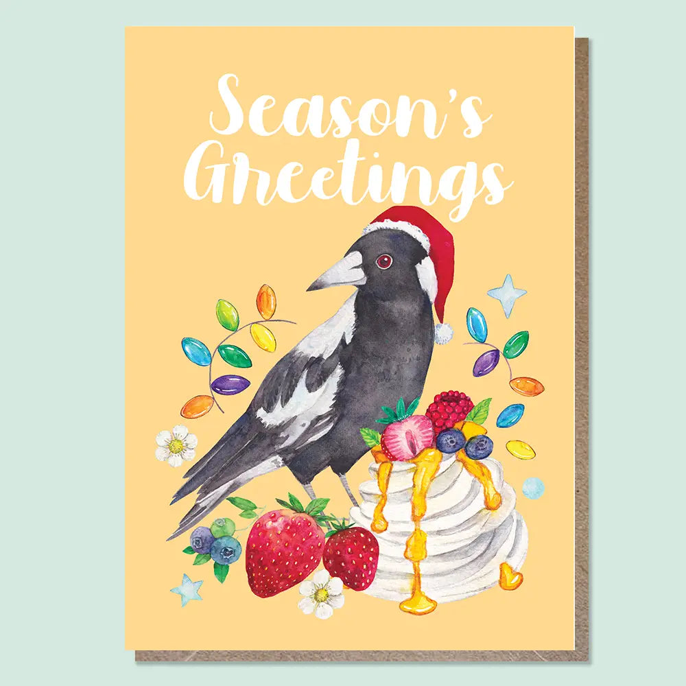 WATERCOLOURS BY CAT- "Magpie - Australian Animals and Food" Christmas Greeting Card (Copy)