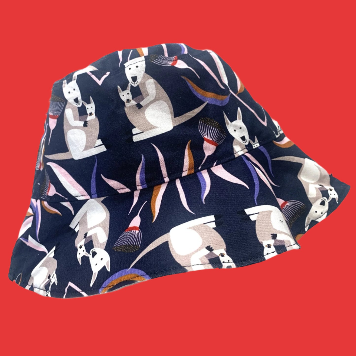 Teacups n Quilts - Navy Kangaroos Fabric Hat- Kids Size Small