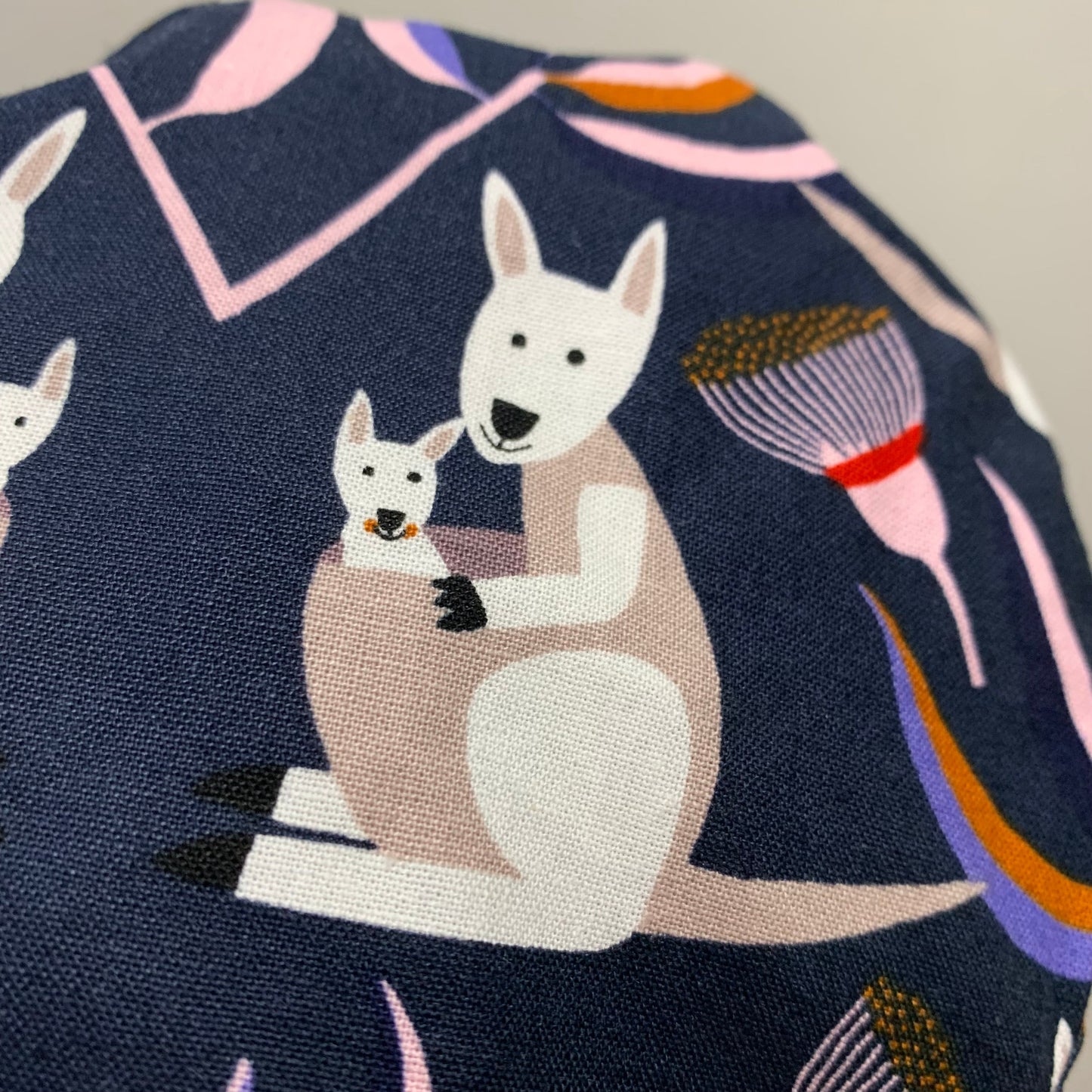 Teacups n Quilts - Navy Kangaroos Fabric Hat - Kids Size Large