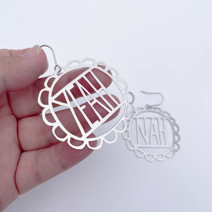 DENZ & CO- YEAH NAH in SILVER - DANGLE EARRINGS