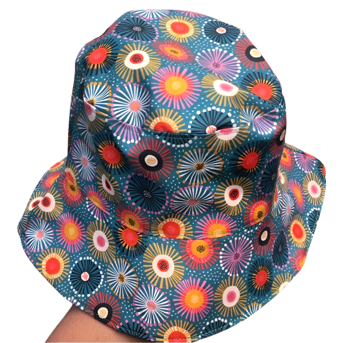 Teacups n Quilts- Teal Gum Blossom Fabric Hat - Small Adult/Large Child Size