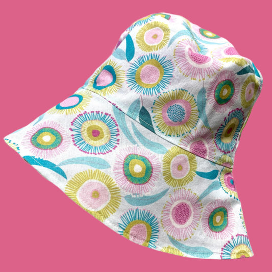 Teacups n Quilts- Pastel Gum Blossoms Fabric Hat - Adult Size